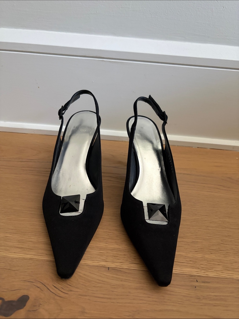 Stuart Weitzman Black Pointed Slingback Heels